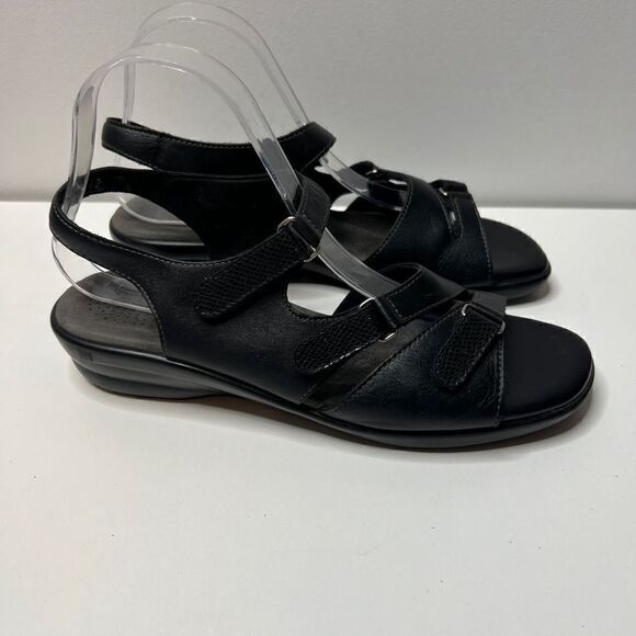 SAS Tripad Comfort Black Leather Sandals Womens Size 9.5 N Hook & Loop Closure - Picture 1 of 8
